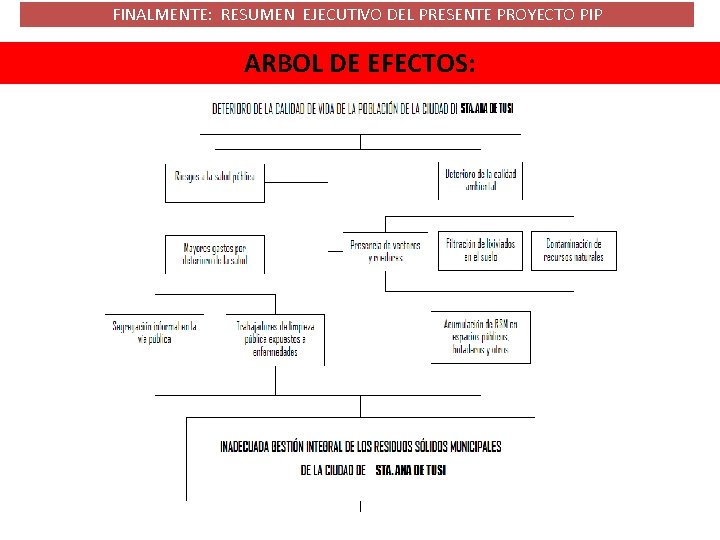 FINALMENTE: RESUMEN EJECUTIVO DEL PRESENTE PROYECTO PIP ARBOL DE EFECTOS: 