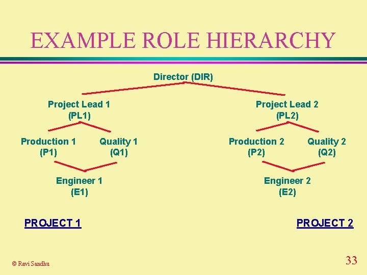 EXAMPLE ROLE HIERARCHY Director (DIR) Project Lead 1 (PL 1) Production 1 (P 1)