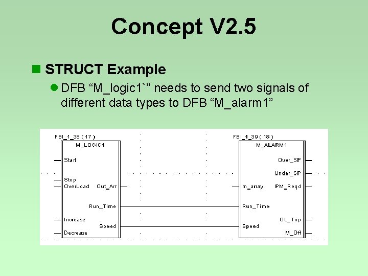 Concept V 2. 5 n STRUCT Example l DFB “M_logic 1`” needs to send Concept V 2. 5 n STRUCT Example l DFB “M_logic 1`” needs to send