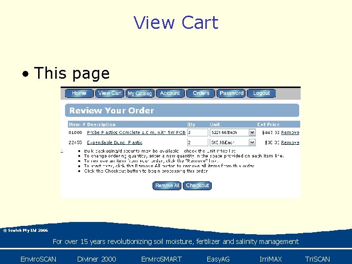 View Cart • This page © Sentek Pty Ltd 2006 For over 15 years