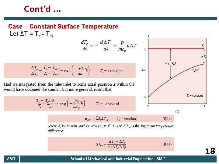 Cont’d … Case – Constant Surface Temperature Let ΔT = Ts - Tm AAi.