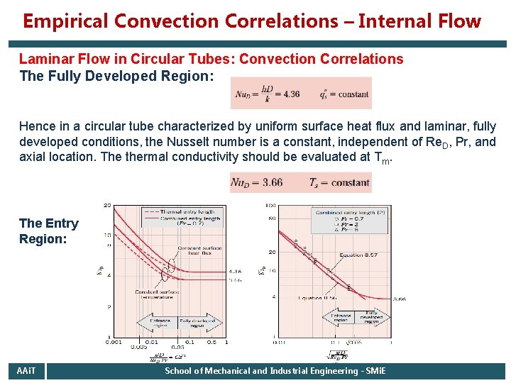 Empirical Convection Correlations – Internal Flow Laminar Flow in Circular Tubes: Convection Correlations The