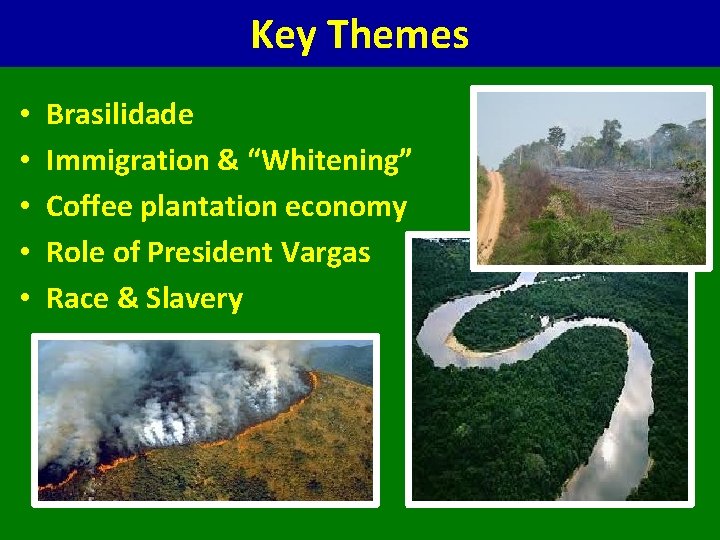 Key Themes • • • Brasilidade Immigration & “Whitening” Coffee plantation economy Role of