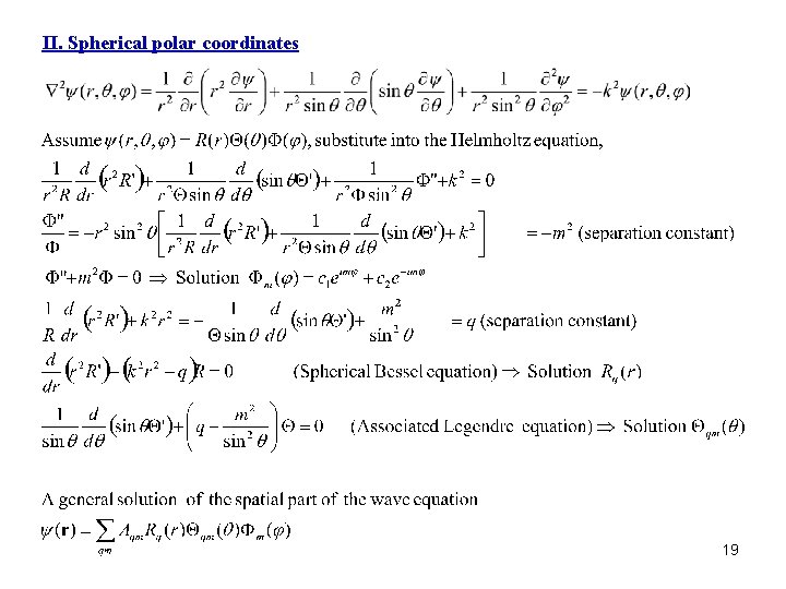 II. Spherical polar coordinates 19 