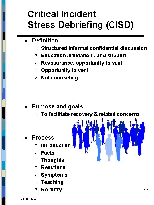 Critical Incident Stress Debriefing (CISD) n Definition ä ä ä n Purpose and goals