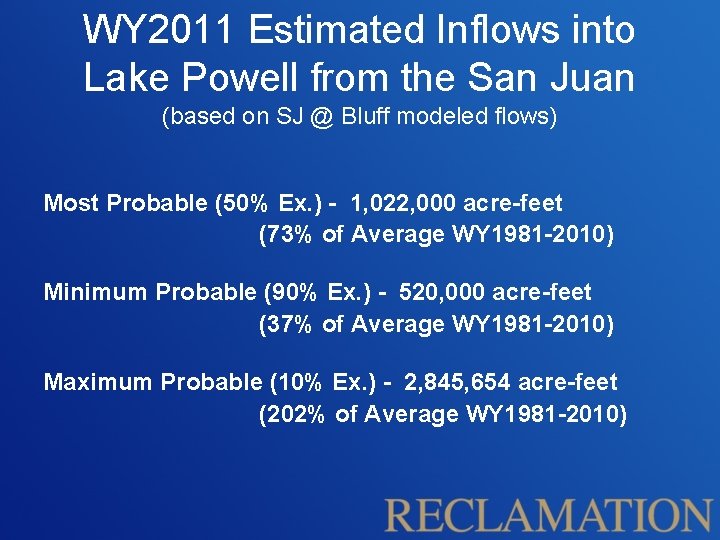 WY 2011 Estimated Inflows into Lake Powell from the San Juan (based on SJ