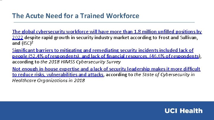 The Acute Need for a Trained Workforce The global cybersecurity workforce will have more