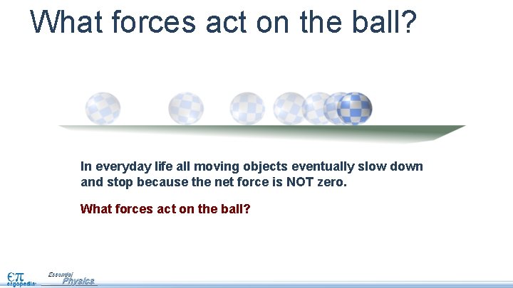 What forces act on the ball? In everyday life all moving objects eventually slow What forces act on the ball? In everyday life all moving objects eventually slow