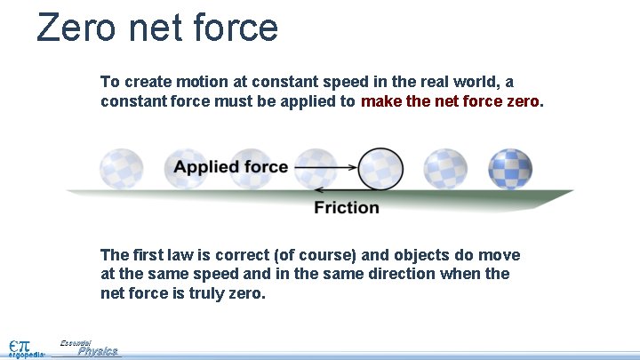 Zero net force To create motion at constant speed in the real world, a