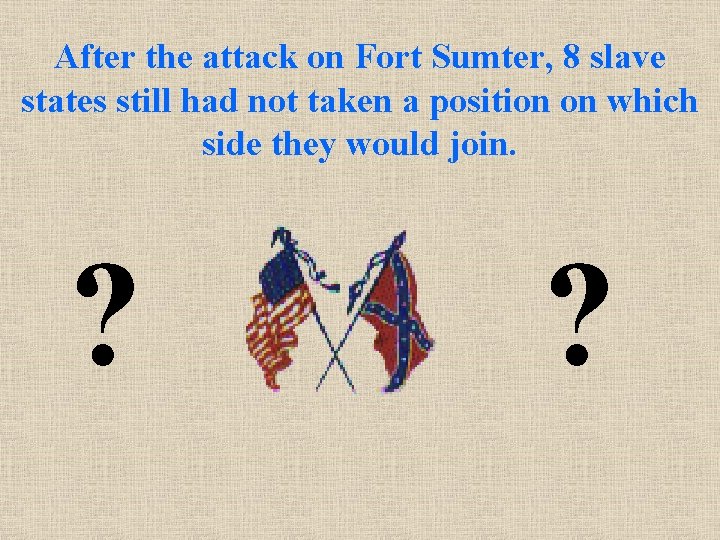 After the attack on Fort Sumter, 8 slave states still had not taken a