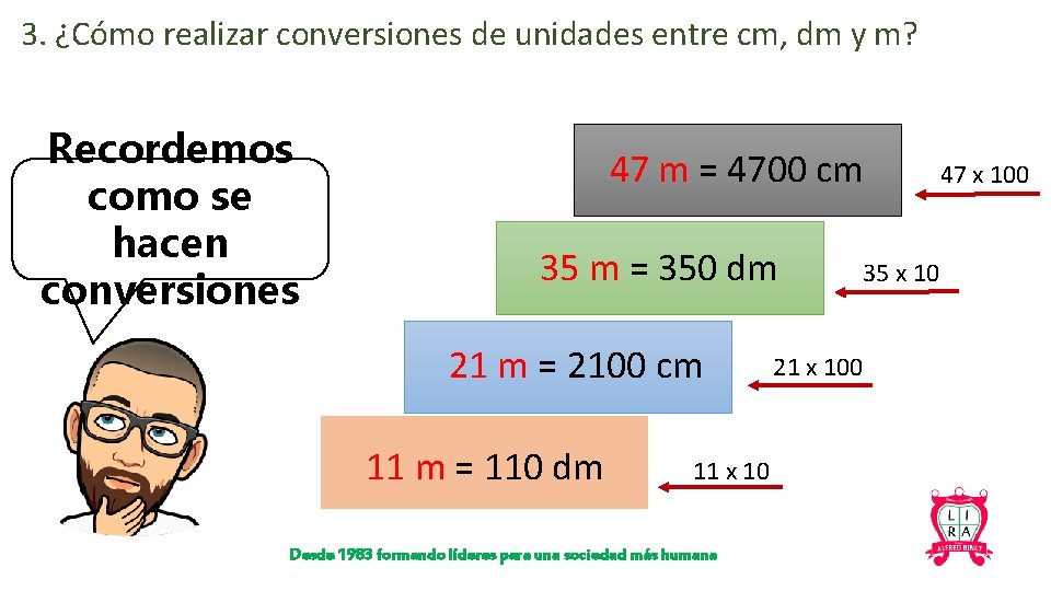 3. ¿Cómo realizar conversiones de unidades entre cm, dm y m? Recordemos como se