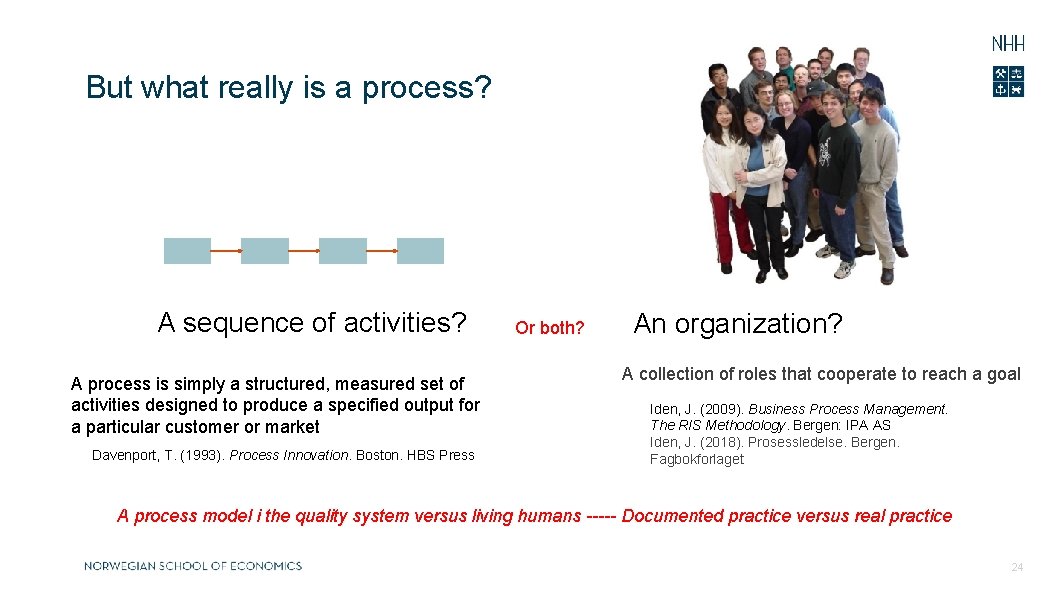 But what really is a process? A sequence of activities? A process is simply