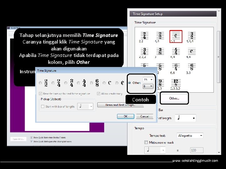 Tahap selanjutnya memilih Time Signature Caranya tinggal klik Time Signature yang akan digunakan Apabila