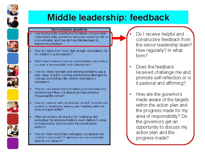 Middle leadership: feedback • Do I receive helpful and constructive feedback from the senior