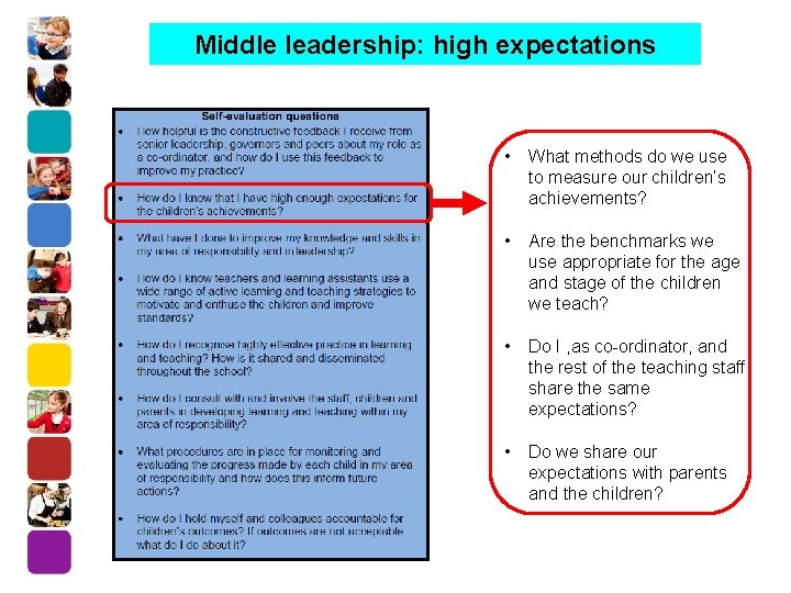 Middle leadership: high expectations • What methods do we use to measure our children’s