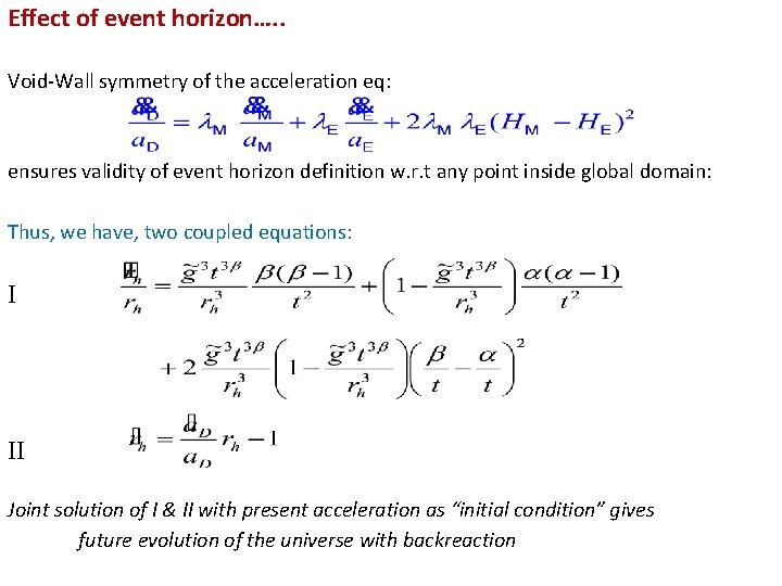 Effect of event horizon…. . Void-Wall symmetry of the acceleration eq: ensures validity of