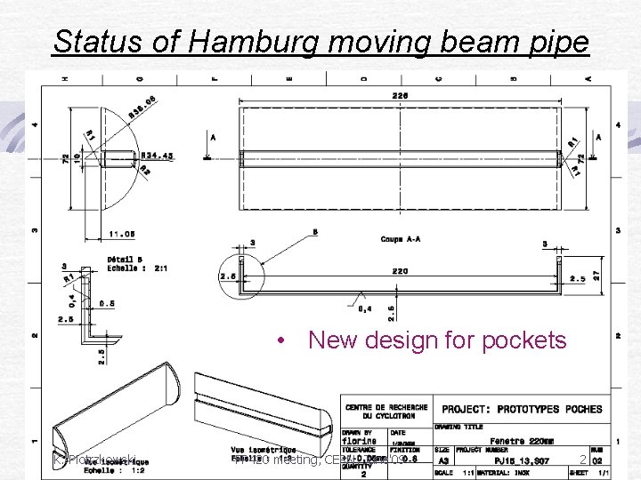 Status of Hamburg moving beam pipe • New design for pockets K. Piotrzkowski FP