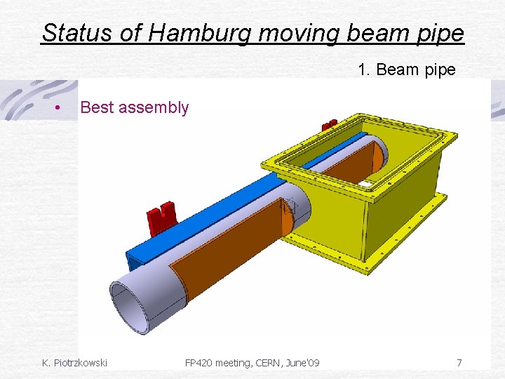 Status of Hamburg moving beam pipe 1. Beam pipe • Best assembly K. Piotrzkowski