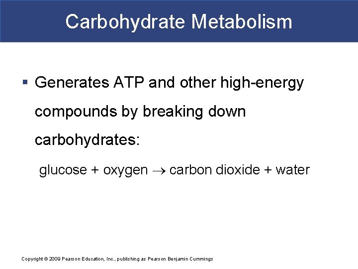 Carbohydrate Metabolism § Generates ATP and other high-energy compounds by breaking down carbohydrates: glucose