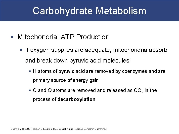 Carbohydrate Metabolism § Mitochondrial ATP Production § If oxygen supplies are adequate, mitochondria absorb