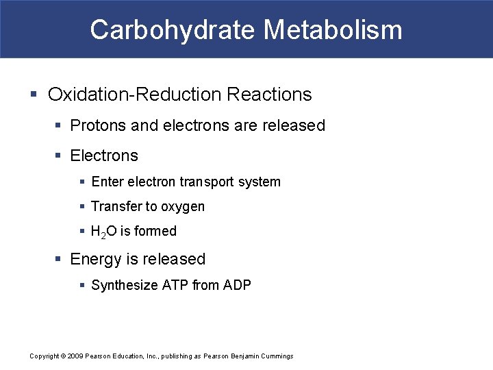 Carbohydrate Metabolism § Oxidation-Reduction Reactions § Protons and electrons are released § Electrons §
