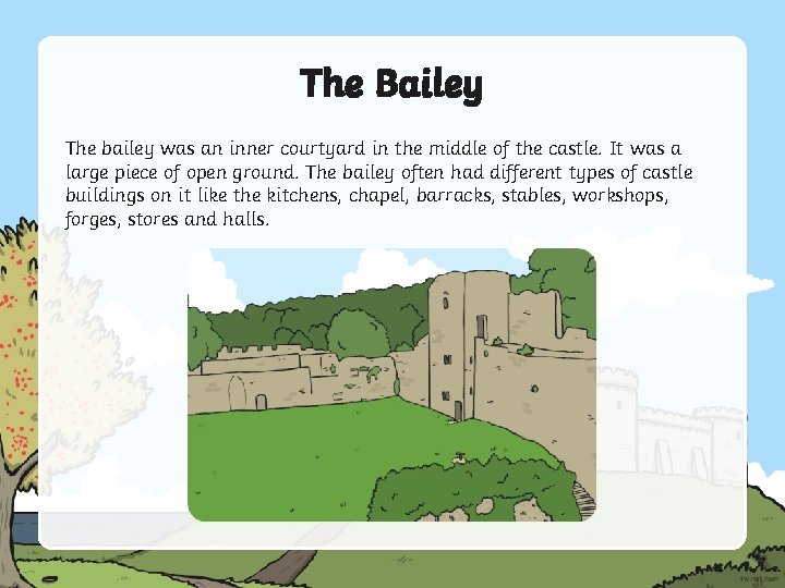 The Bailey The bailey was an inner courtyard in the middle of the castle.