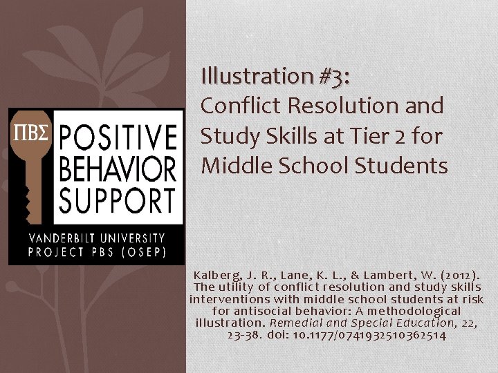 Illustration #3: Conflict Resolution and Study Skills at Tier 2 for Middle School Students