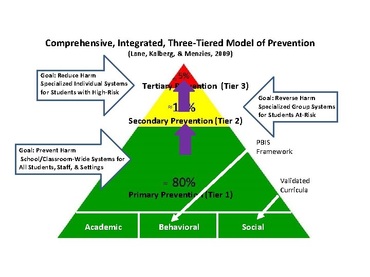 Comprehensive, Integrated, Three-Tiered Model of Prevention (Lane, Kalberg, & Menzies, 2009) Goal: Reduce Harm