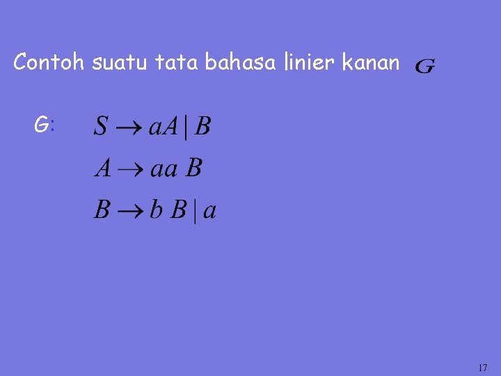 Contoh suatu tata bahasa linier kanan G: 17 