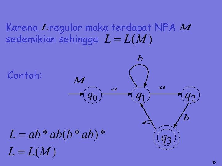 Karena regular maka terdapat NFA sedemikian sehingga Contoh: 38 