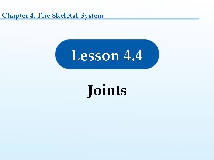 Chapter 4: The Skeletal System Lesson 4. 4 Joints  Chapter 4: The Skeletal System Lesson 4. 4 Joints