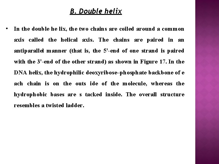 B. Double helix • In the double he lix, the two chains are coiled