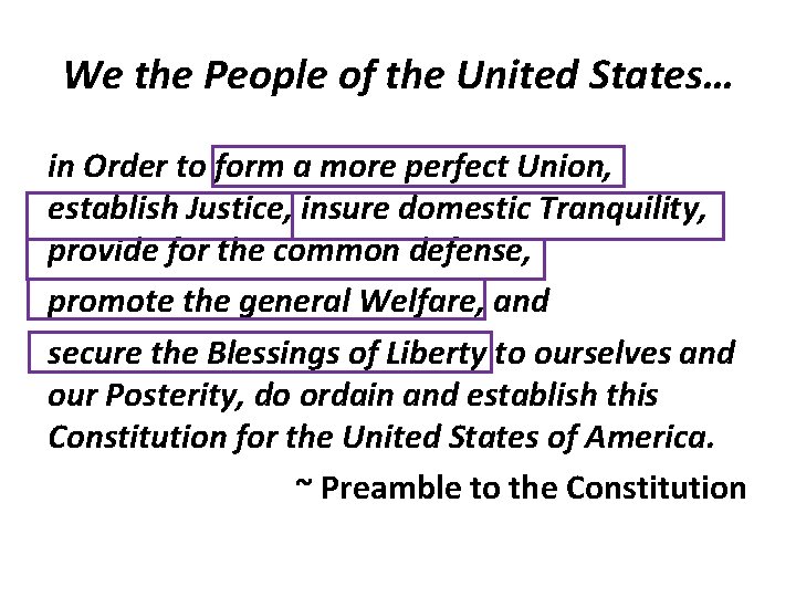 We the People of the United States… in Order to form a more perfect We the People of the United States… in Order to form a more perfect