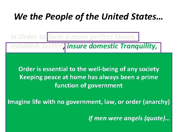 We the People of the United States… in Order to form a more perfect We the People of the United States… in Order to form a more perfect