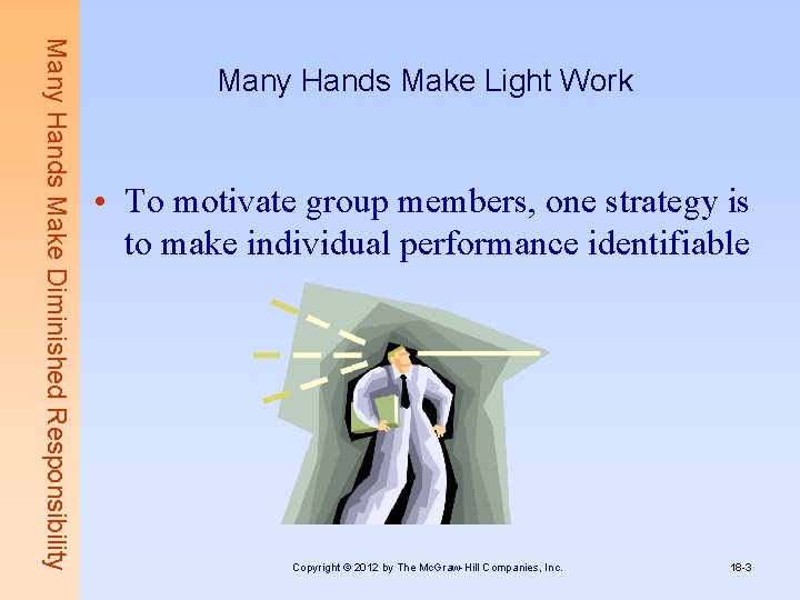 Many Hands Make Diminished Responsibility Many Hands Make Light Work • To motivate group