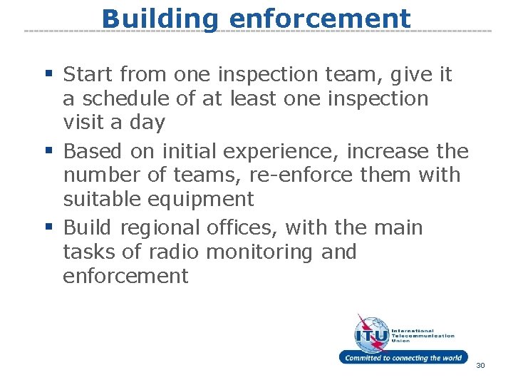 Building enforcement § Start from one inspection team, give it a schedule of at
