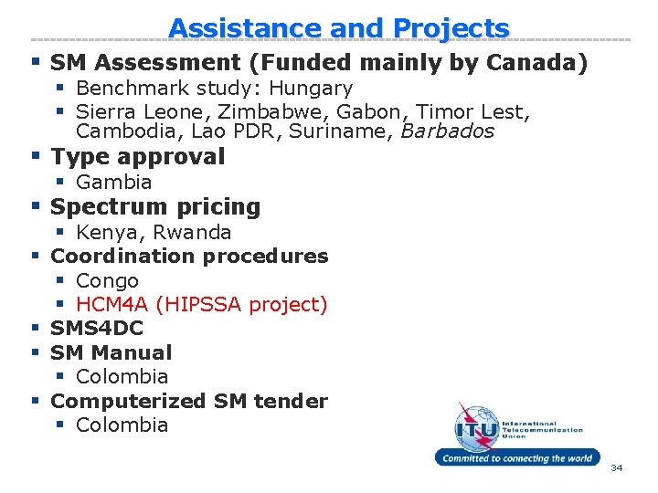 Assistance and Projects § SM Assessment (Funded mainly by Canada) § Benchmark study: Hungary