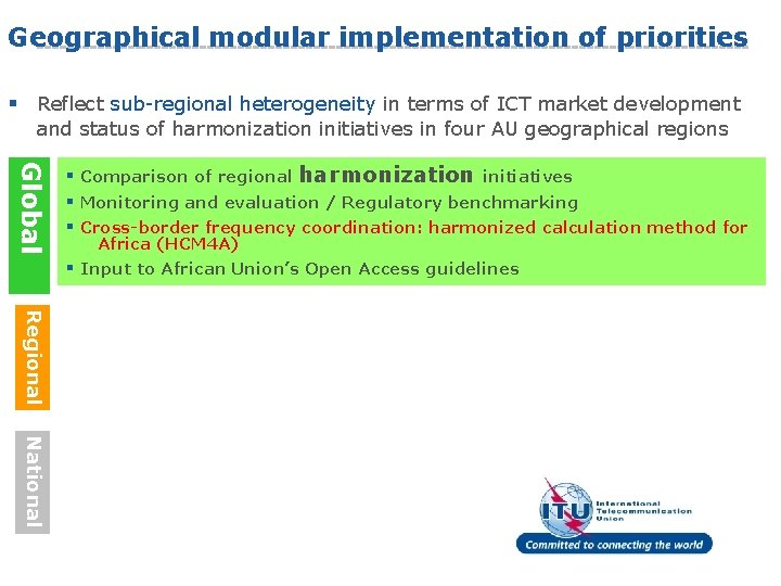 Geographical modular implementation of priorities § Reflect sub-regional heterogeneity in terms of ICT market