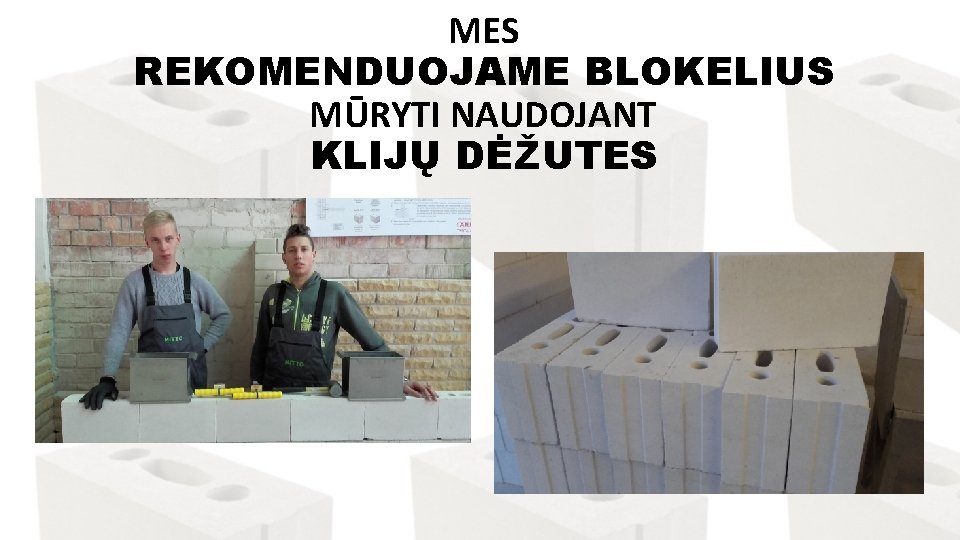 MES REKOMENDUOJAME BLOKELIUS MŪRYTI NAUDOJANT KLIJŲ DĖŽUTES 