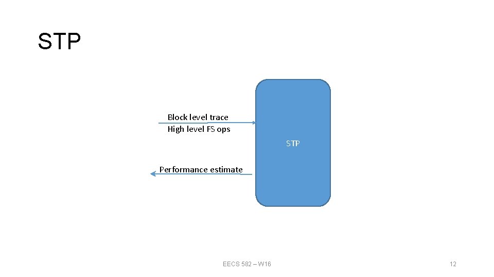 STP Block level trace High level FS ops STP Performance estimate EECS 582 – STP Block level trace High level FS ops STP Performance estimate EECS 582 –