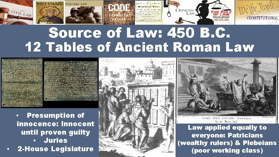 Source of Law: 450 B. C. 12 Tables of Ancient Roman Law • Presumption