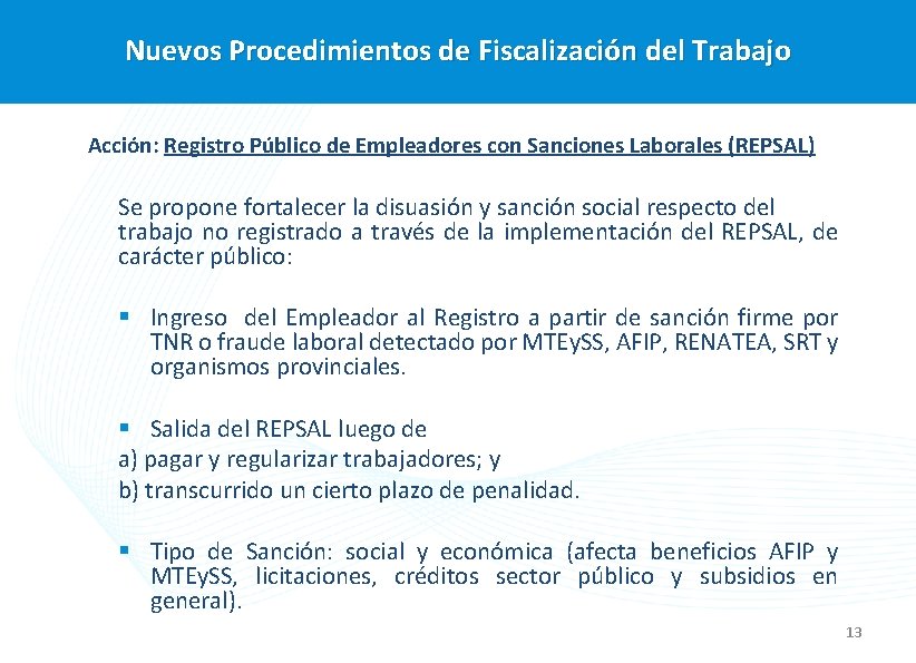 Nuevos Procedimientos de Fiscalización del Trabajo Acción: Registro Público de Empleadores con Sanciones Laborales