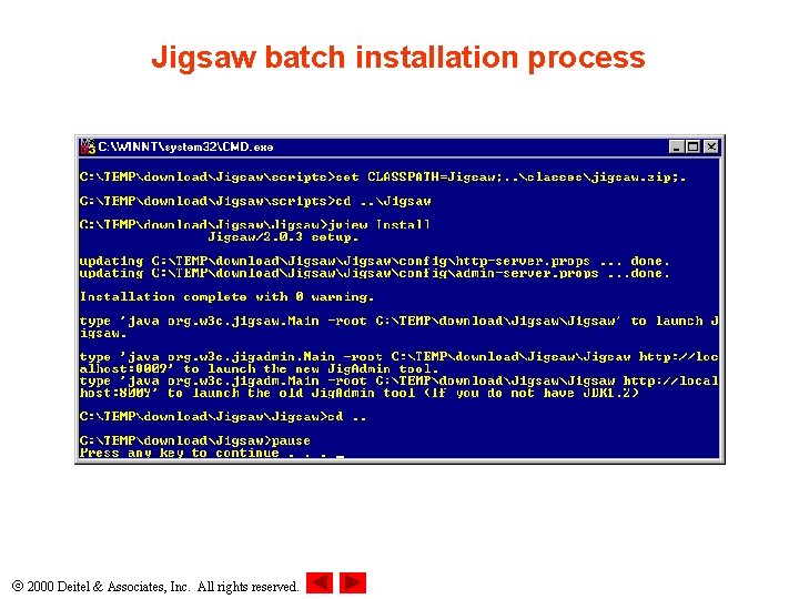 Jigsaw batch installation process 2000 Deitel & Associates, Inc. All rights reserved. 