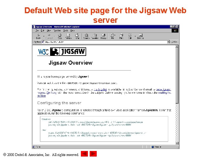 Default Web site page for the Jigsaw Web server 2000 Deitel & Associates, Inc.