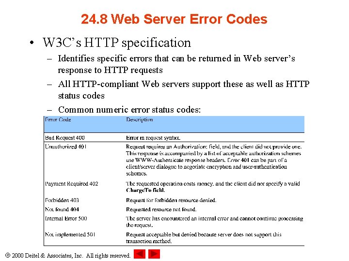 24. 8 Web Server Error Codes • W 3 C’s HTTP specification – Identifies