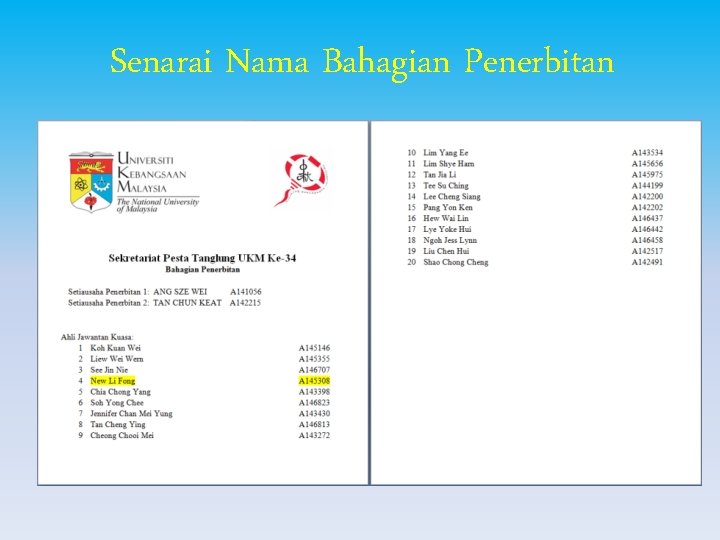 Senarai Nama Bahagian Penerbitan 