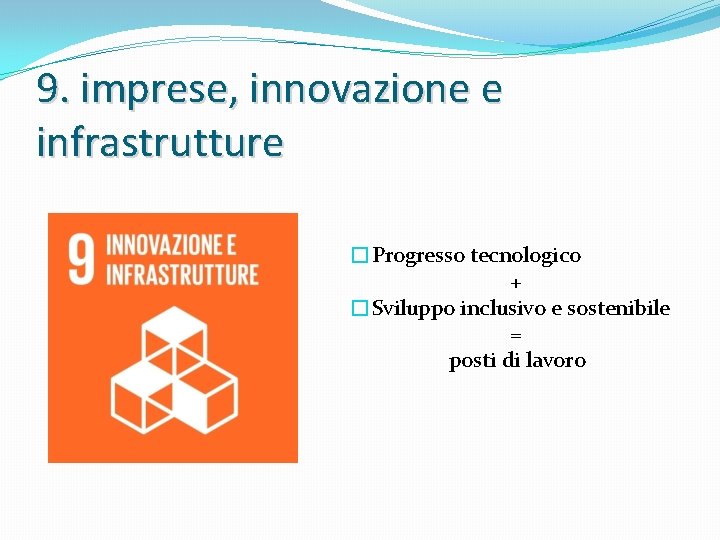 9. imprese, innovazione e infrastrutture �Progresso tecnologico + �Sviluppo inclusivo e sostenibile = posti