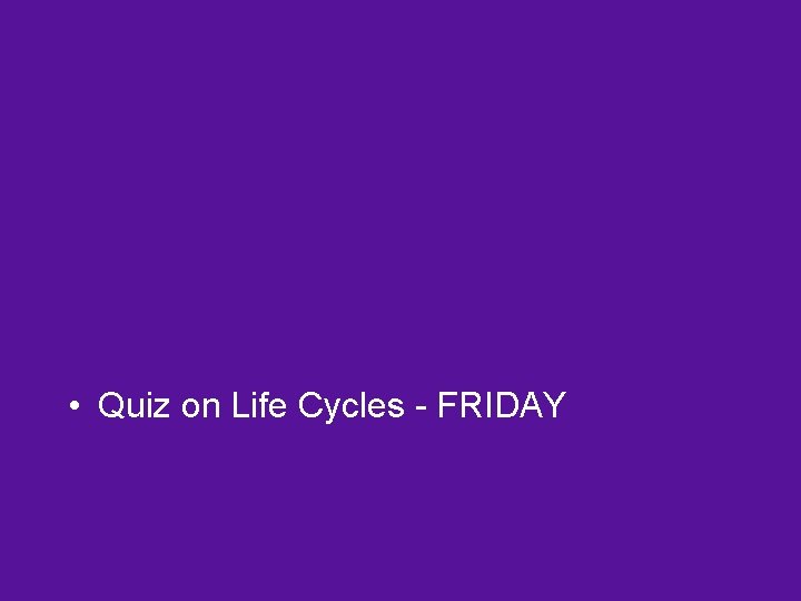  • Quiz on Life Cycles - FRIDAY 