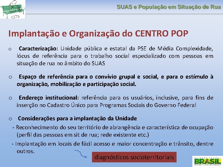 Implantação e Organização do CENTRO POP o Caracterização: Unidade pública e estatal da PSE