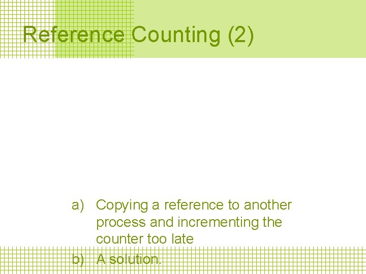 Reference Counting (2) a) Copying a reference to another process and incrementing the counter